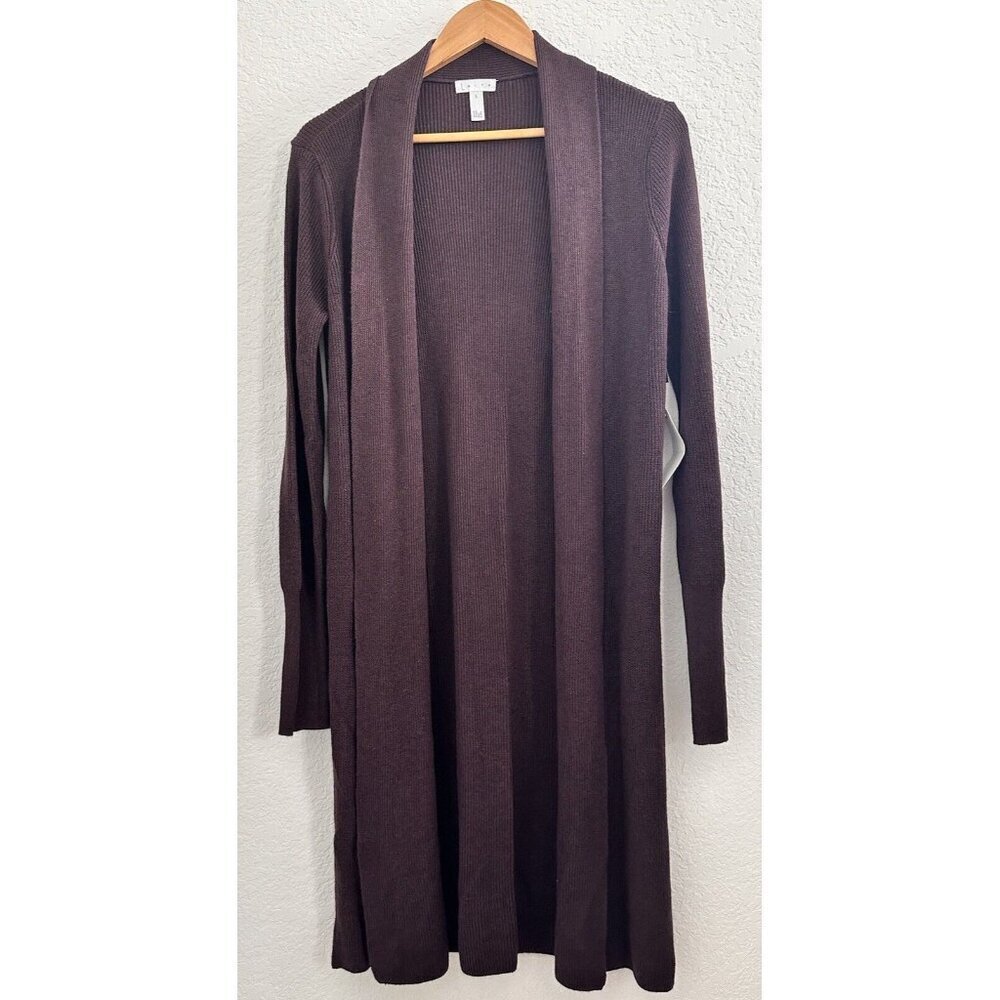 Leith Longline‎ Cardigan Open Front Shawl Collar Burgundy Fudge Heather Size S